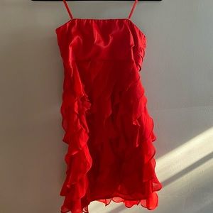 Strapless red layered dress